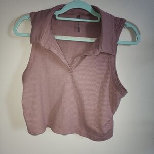 Stylish Mauve Sleeveless Collared Top